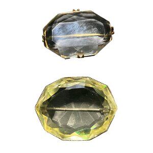 Brooch Vintage 1.5 Inches Long Clear Yellow Glass